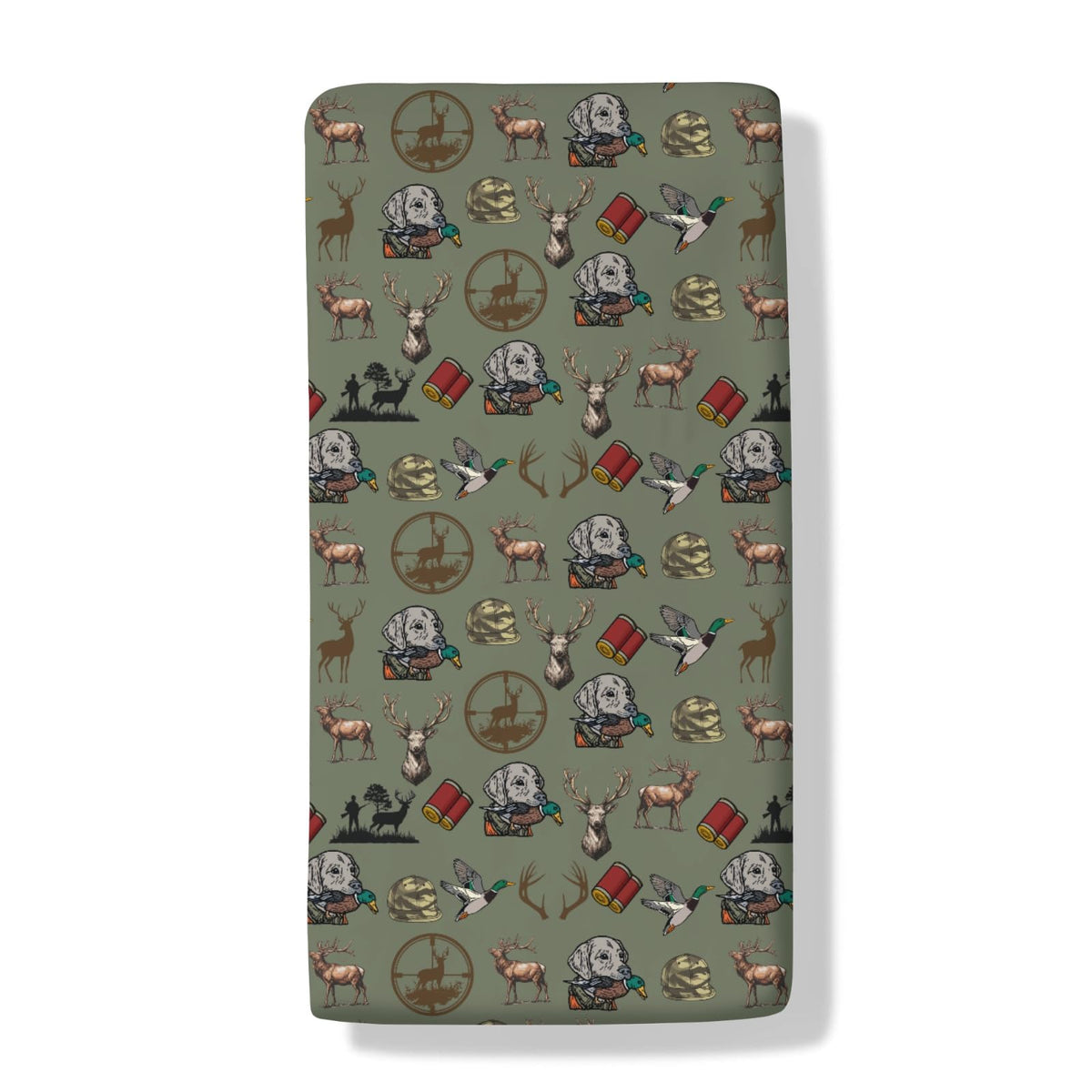 Cstdyfrv hunting green camouflage crib sheet fits standard cribs securely for safe sleep.