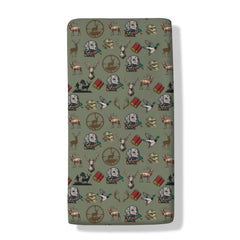 Cstdyfrv hunting green camouflage crib sheet fits standard cribs securely for safe sleep.