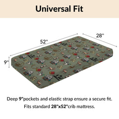 Cstdyfrv outdoor camo crib sheet demonstrates secure elastic edge for snug fit.