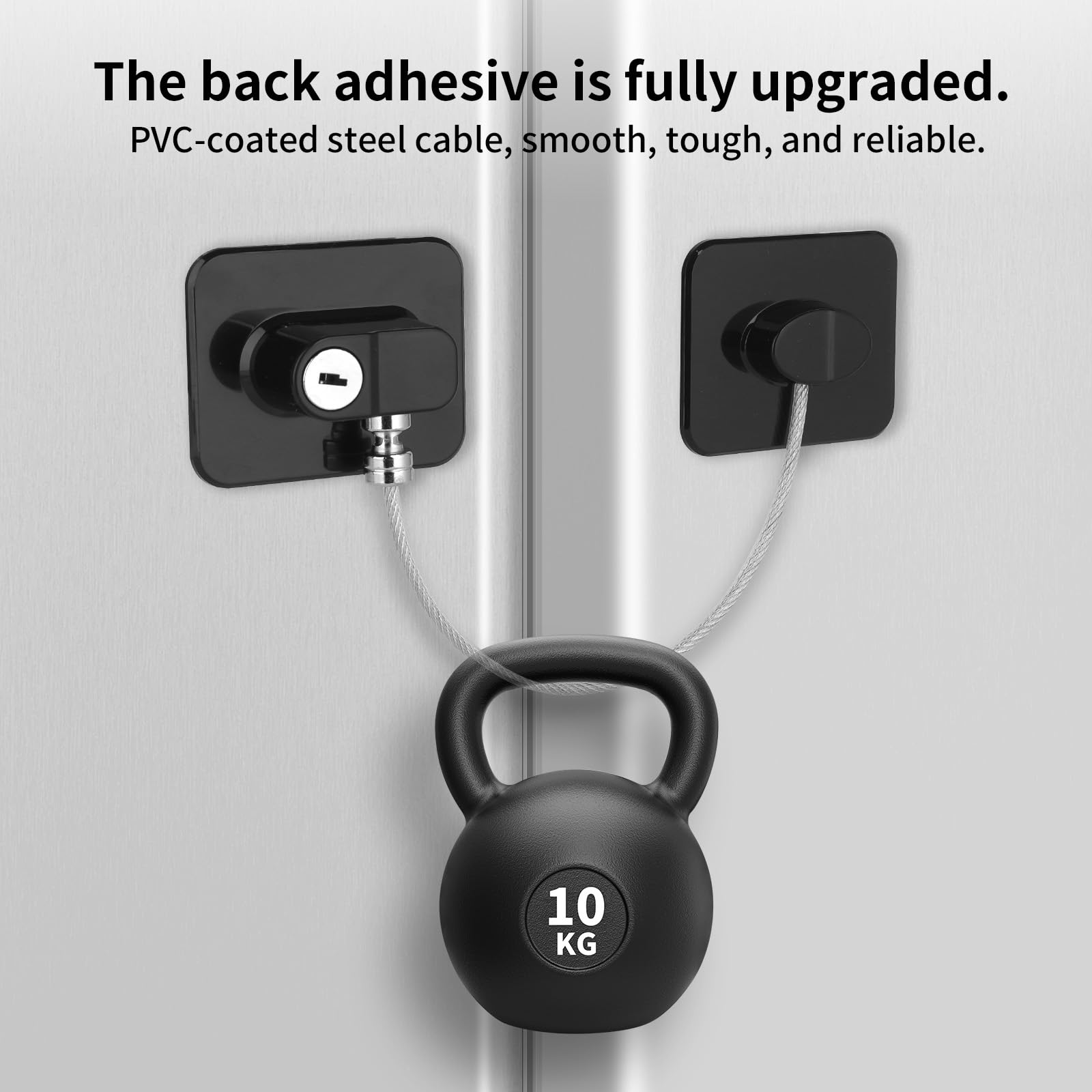 CTEOUNPT fridge lock installed on fridge, quick tool-free setup for ongoing privacy
