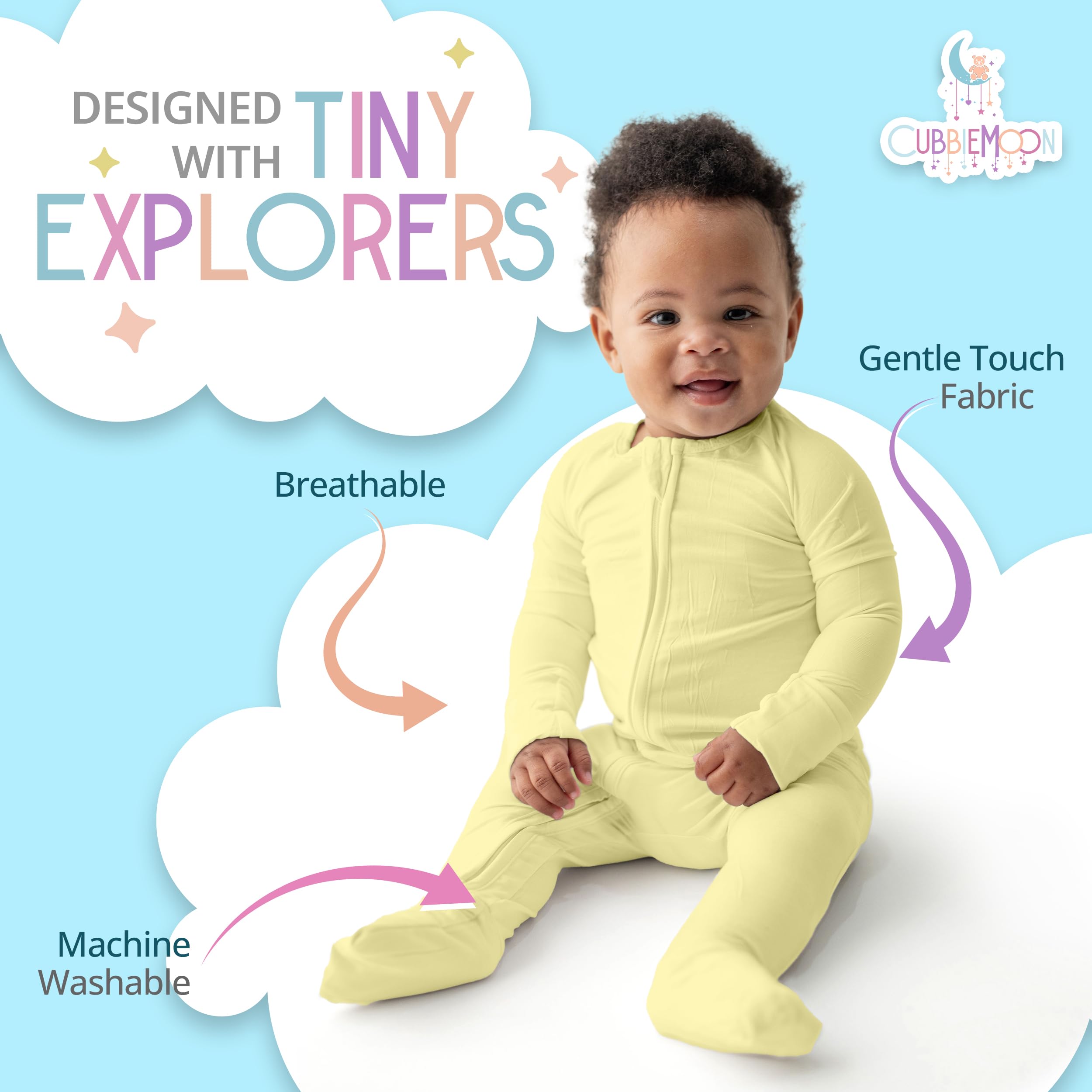 CubbieMoon unisex baby pajamas in solid color and playful print