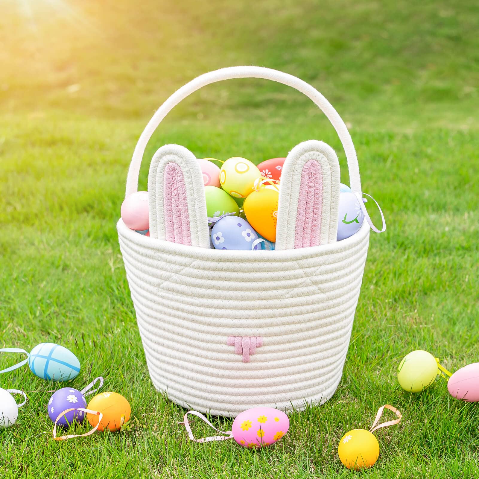 Cubeland handwoven Easter basket with soft material suitable for children.