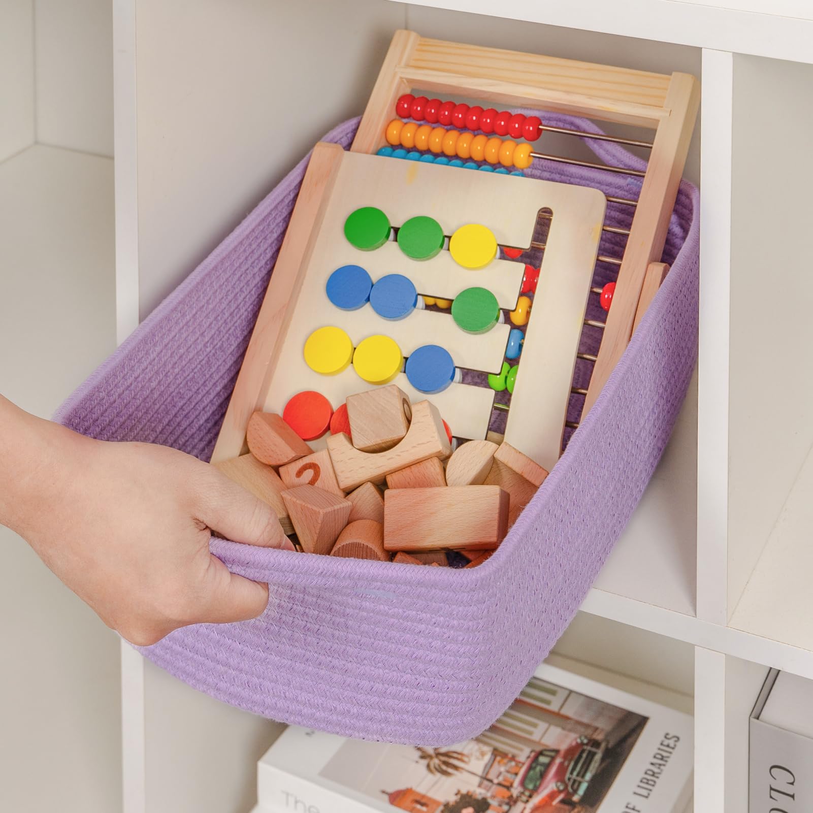 Cubeland purple closet basket fits shelves neatly and stacks