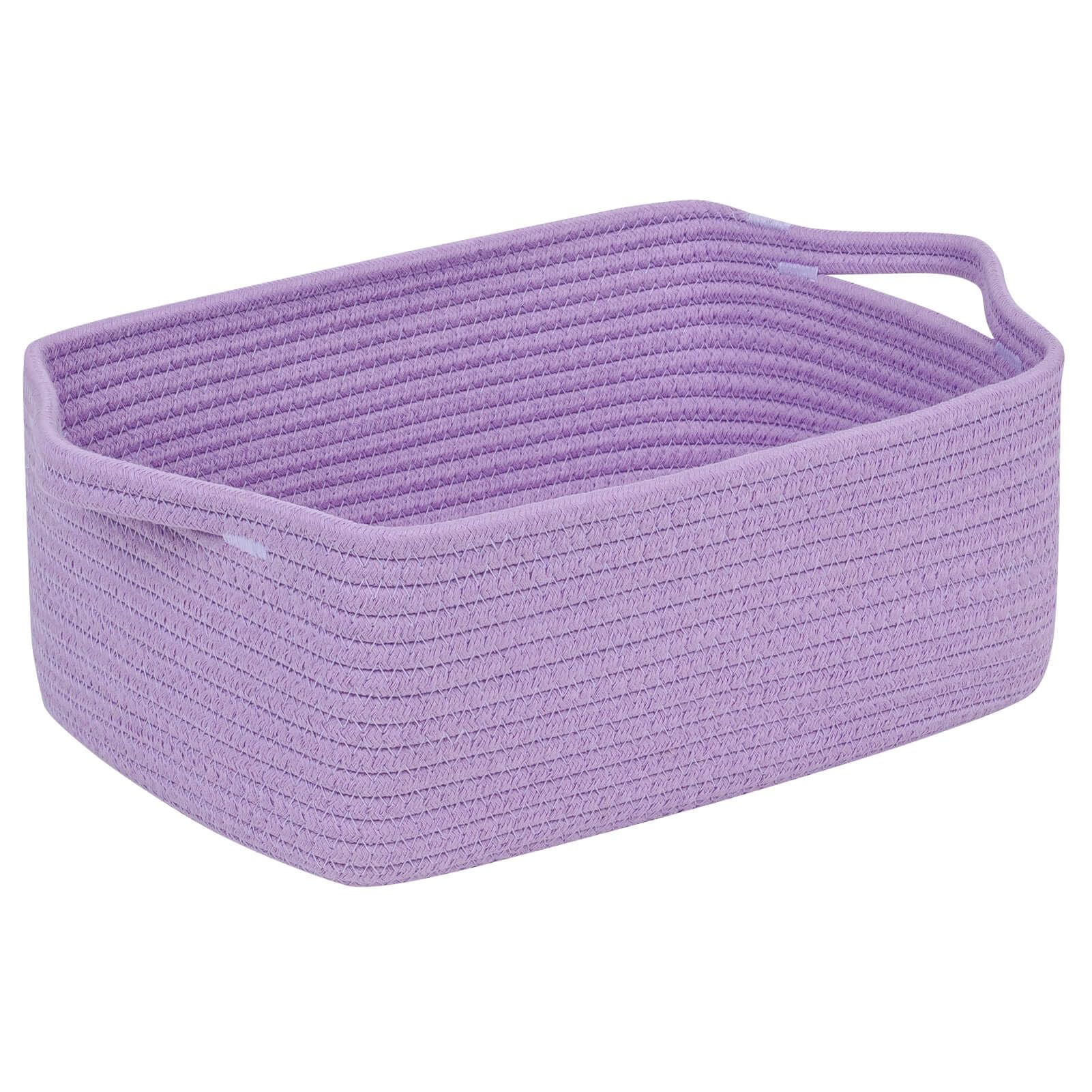 Cubeland purple cotton rope basket with handles on a shelf for easy access