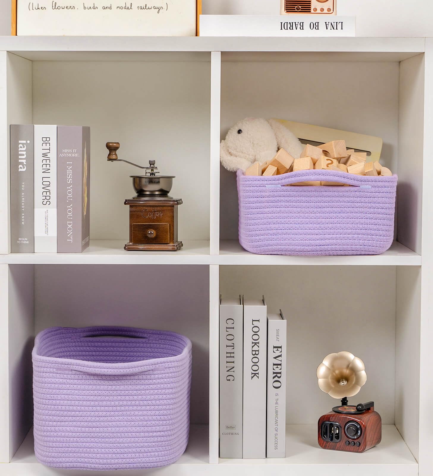 Cubeland purple woven bin adds decor while concealing small items