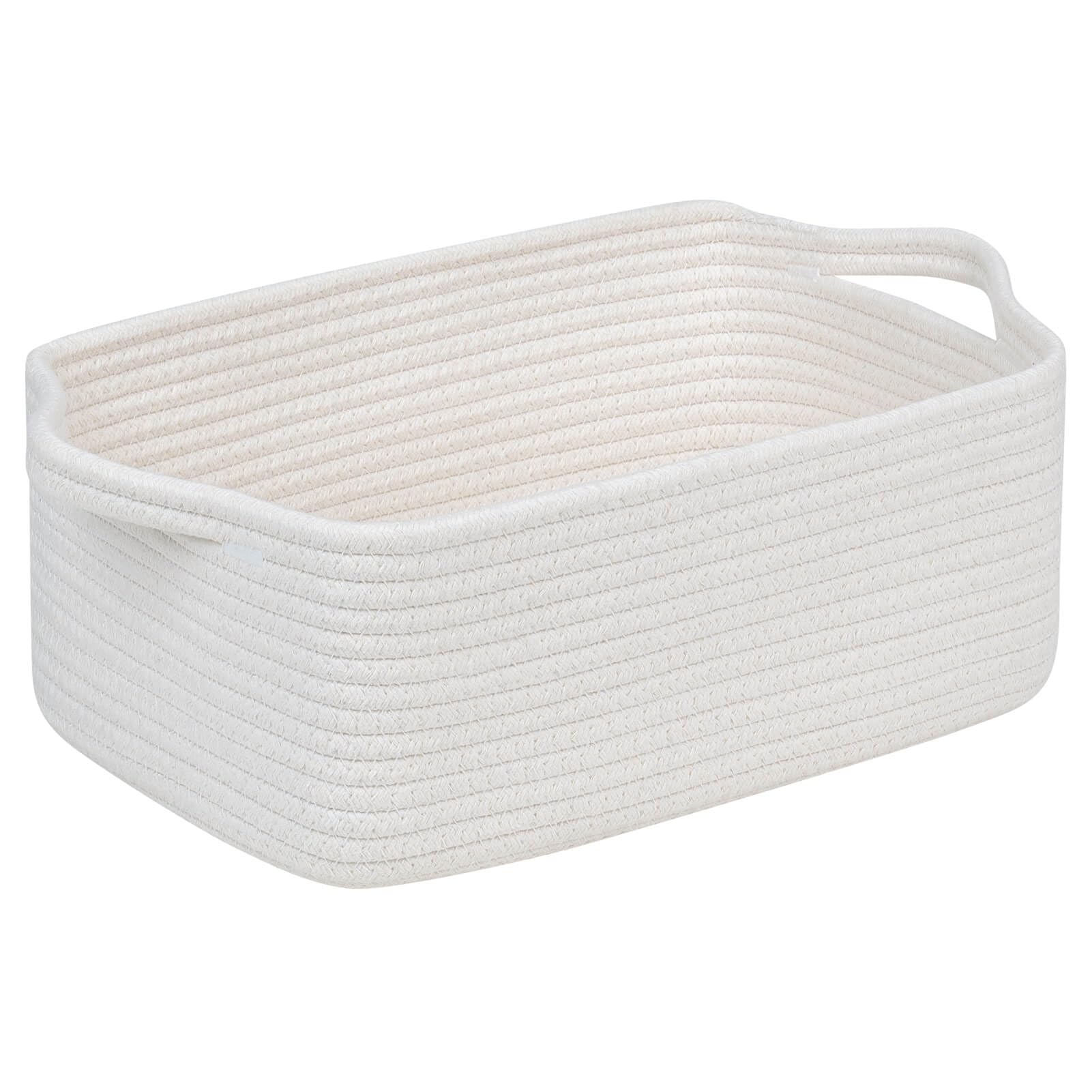 CubesLand cotton rope basket rectangle white on a shelf for organized storage