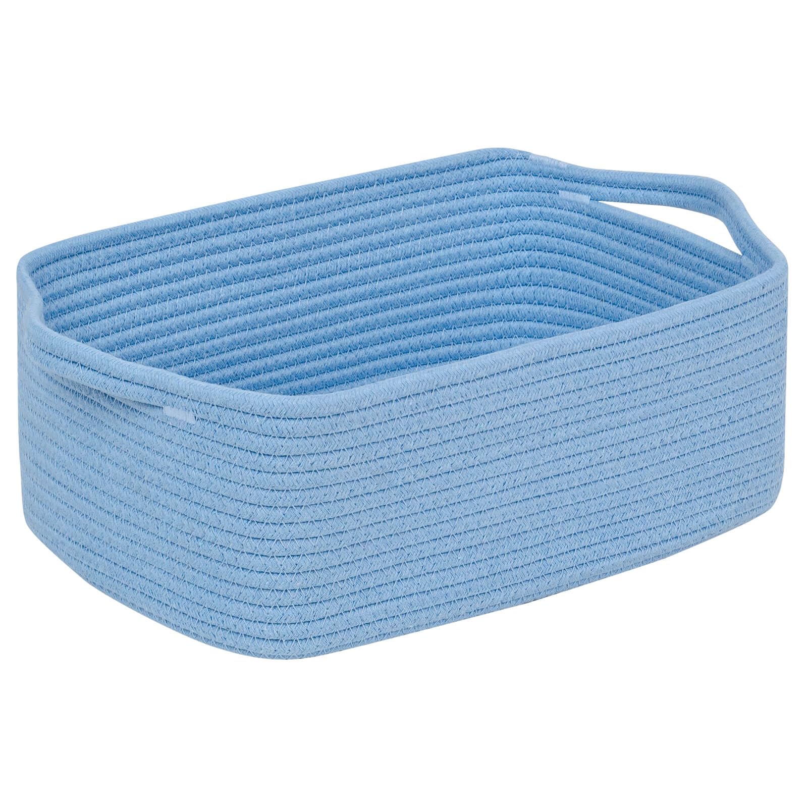 CubesLand small blue cotton rope basket front view, compact and space-saving design.