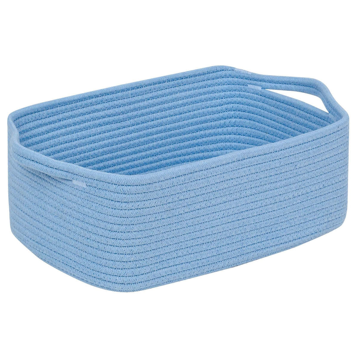 CubesLand small blue cotton rope basket front view, compact and space-saving design.
