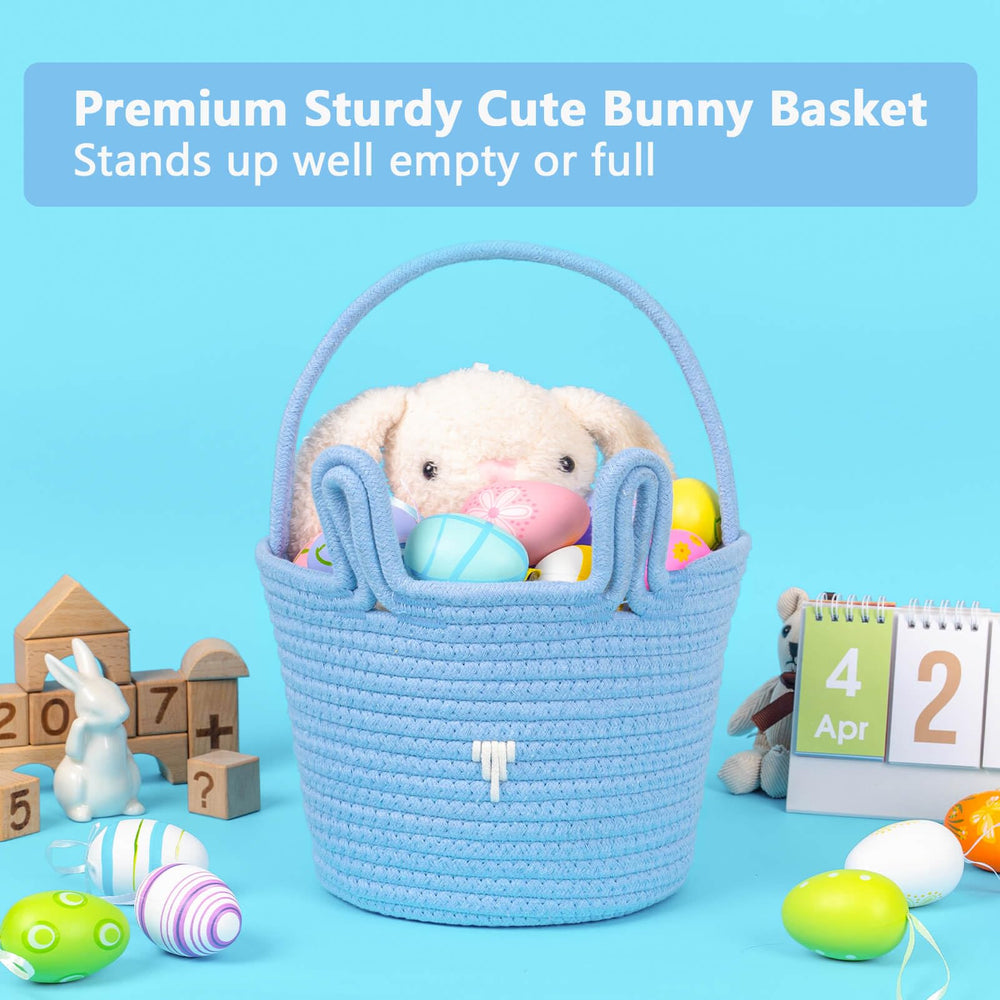 CubesLand blue Easter basket with handle, easy for kids to carry.