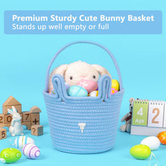 CubesLand blue Easter basket with handle, easy for kids to carry.