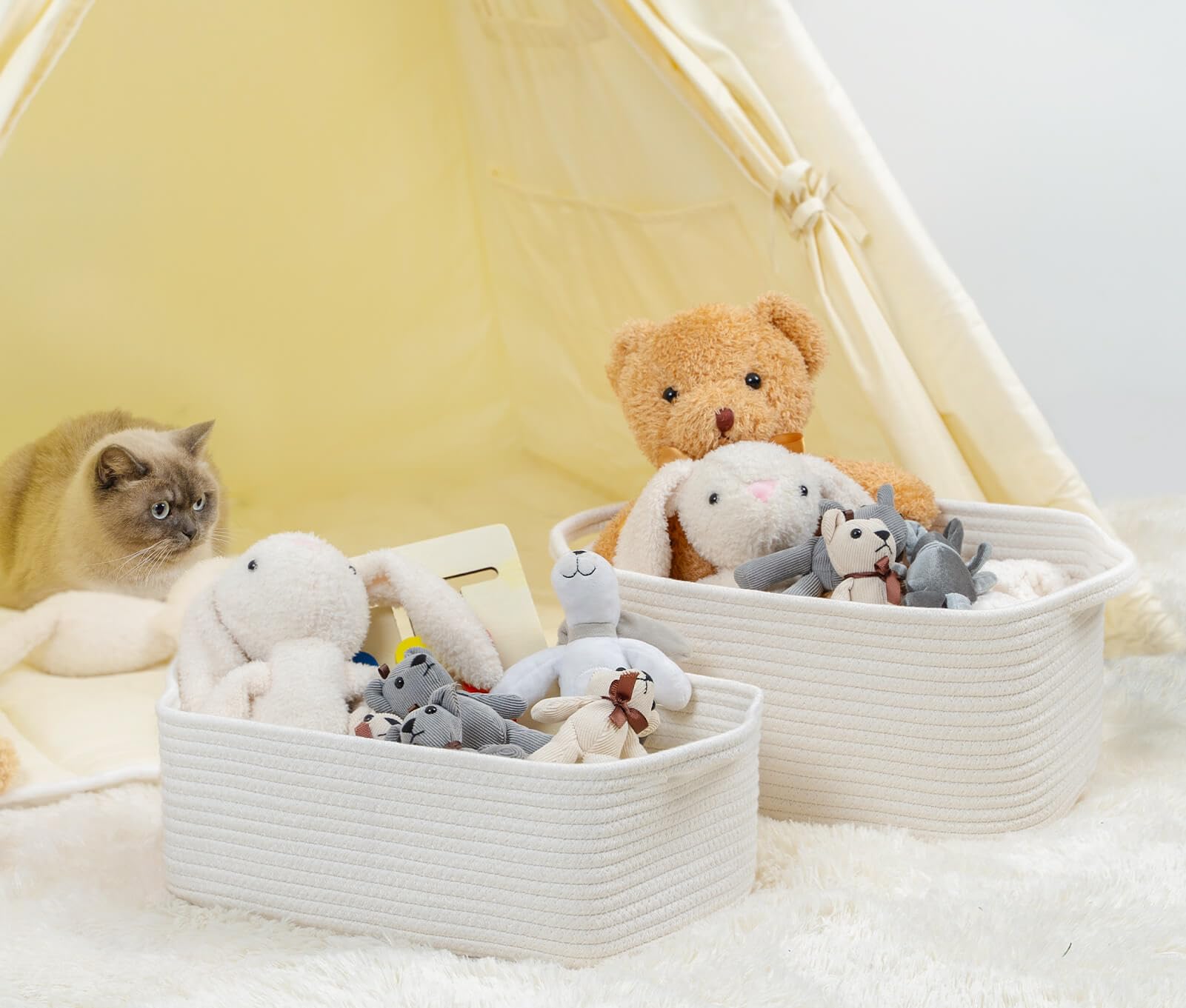 CubesLand handled storage basket for closet easy pull-out and versatile organization