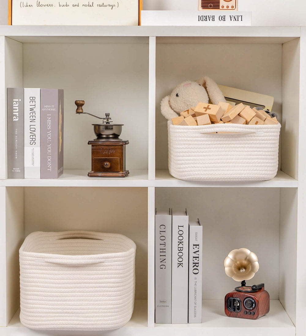 CubesLand neutral decor basket white complements any room style