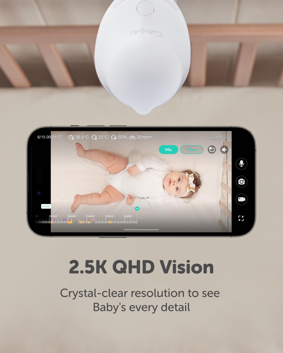 CuboAi Monitor 3 2-way audio lets you soothe from another room.