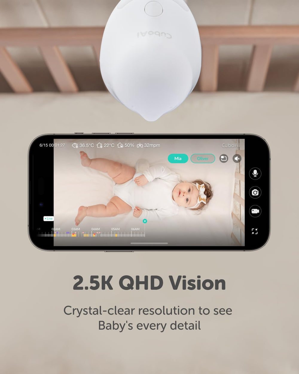 CuboAi Monitor 3 2-way audio lets you soothe from another room.