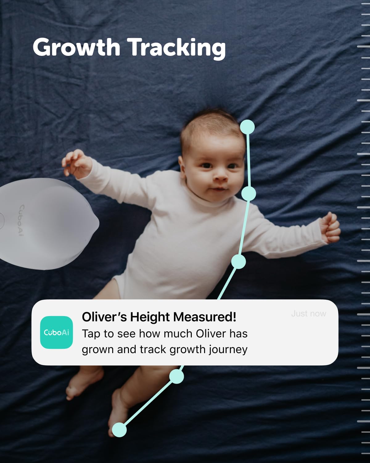 CuboAi Monitor 3 growth tracking automatically records baby growth trends.