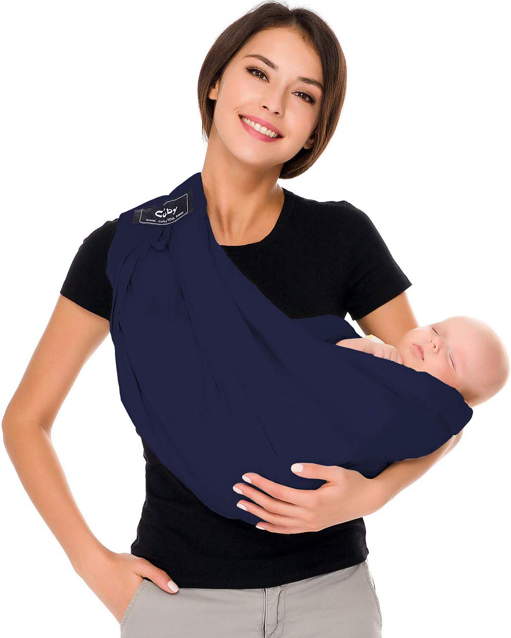 Cuby baby carrier in dark blue shows soft cotton fabric for everyday comfort