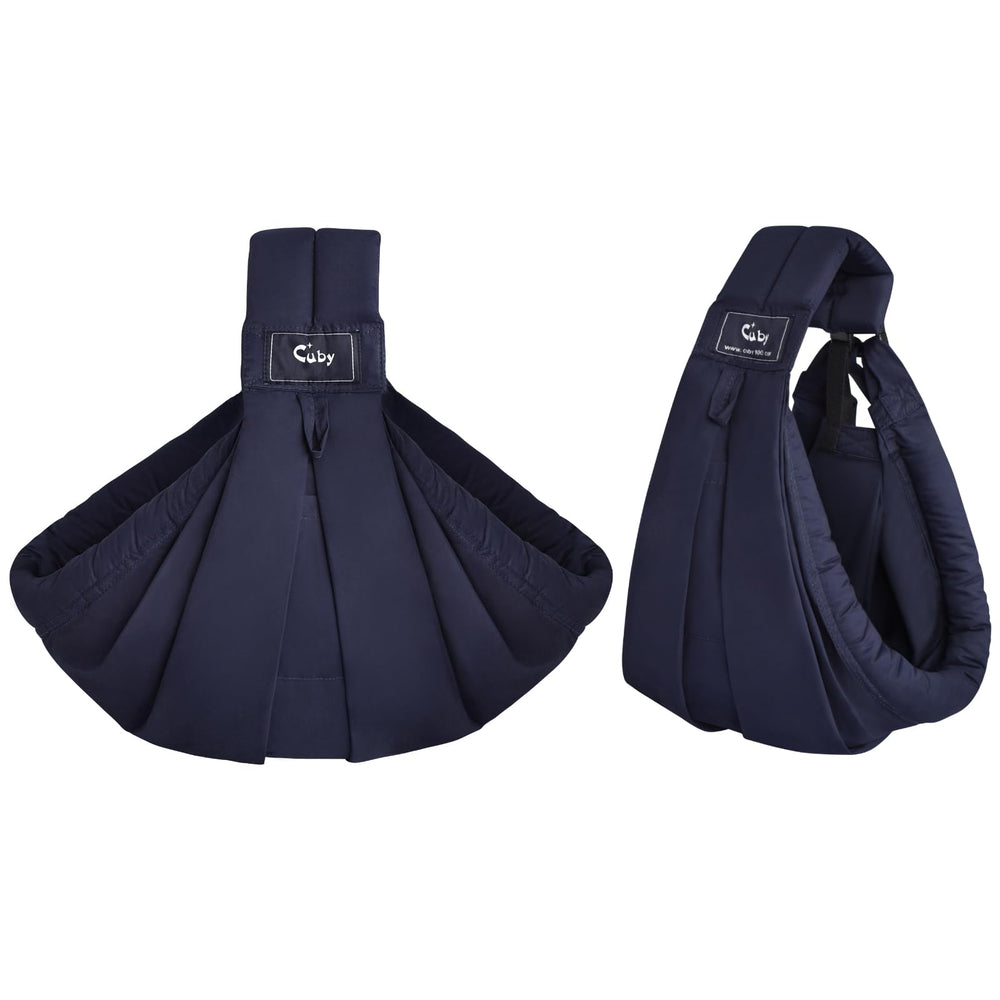 Cuby baby carrier womb like design in dark blue promotes secure naps