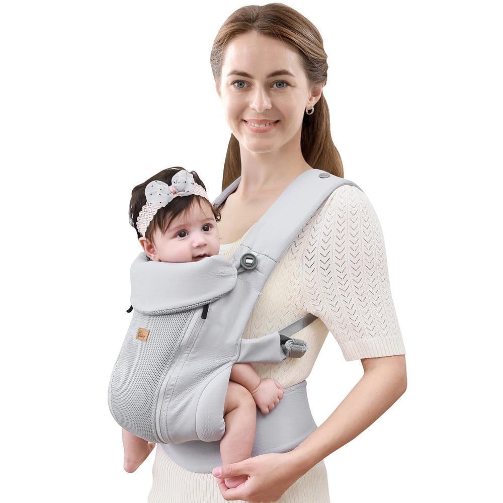 CUBY newborn carrier with head support provides gentle neck stability for newborns.