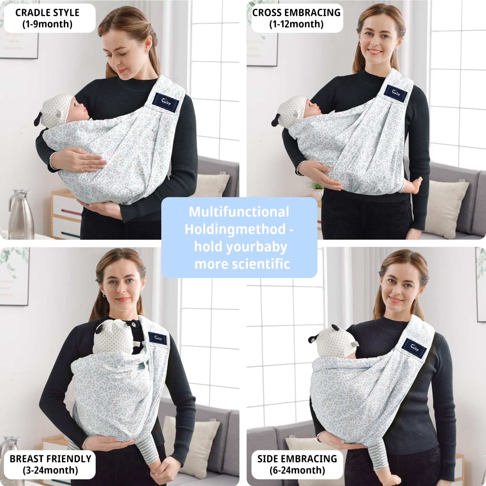 CUBY sling includes a compact storage bag for easy packing.