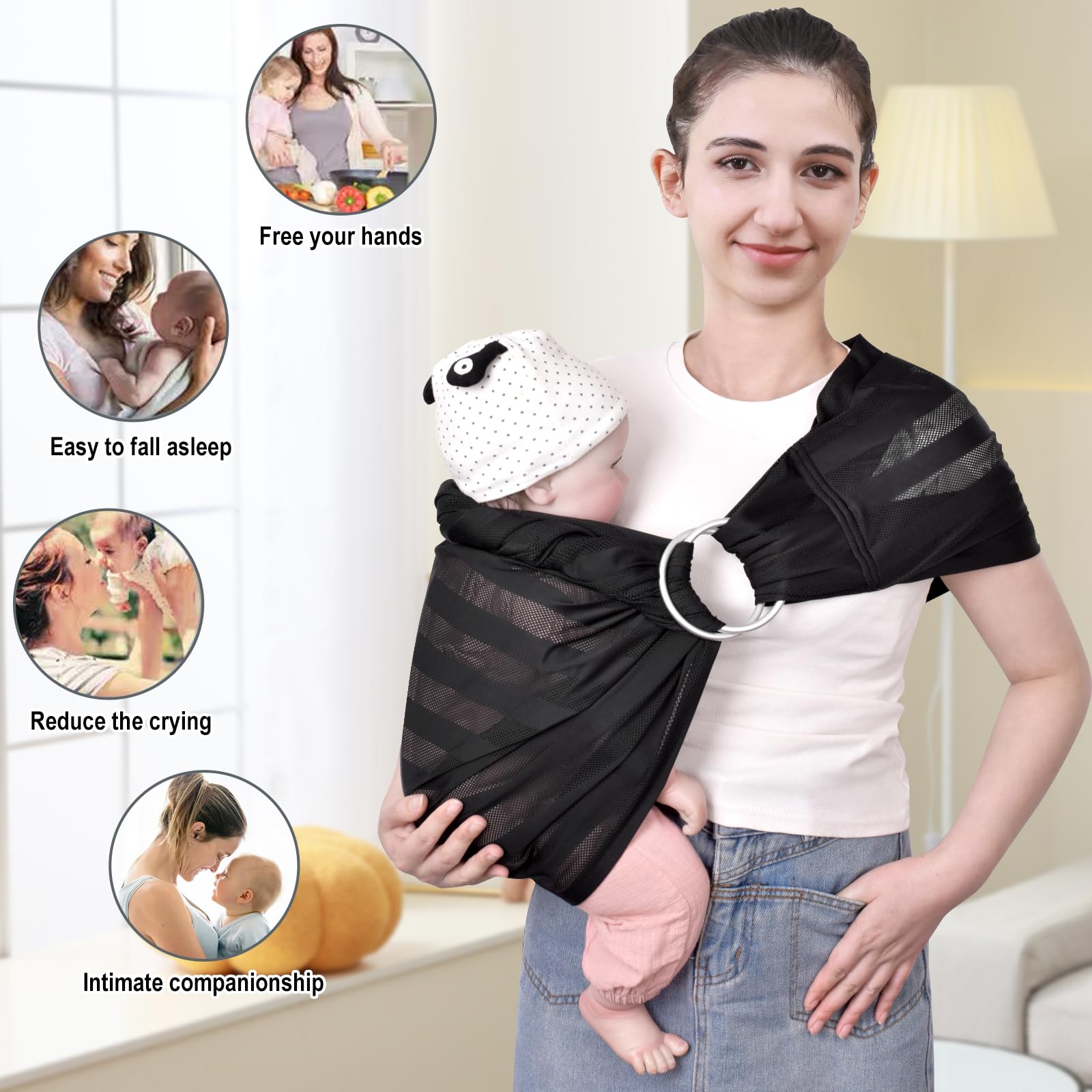 Cuby Water Baby Sling on beach use, quick-drying mesh suitable for sand
