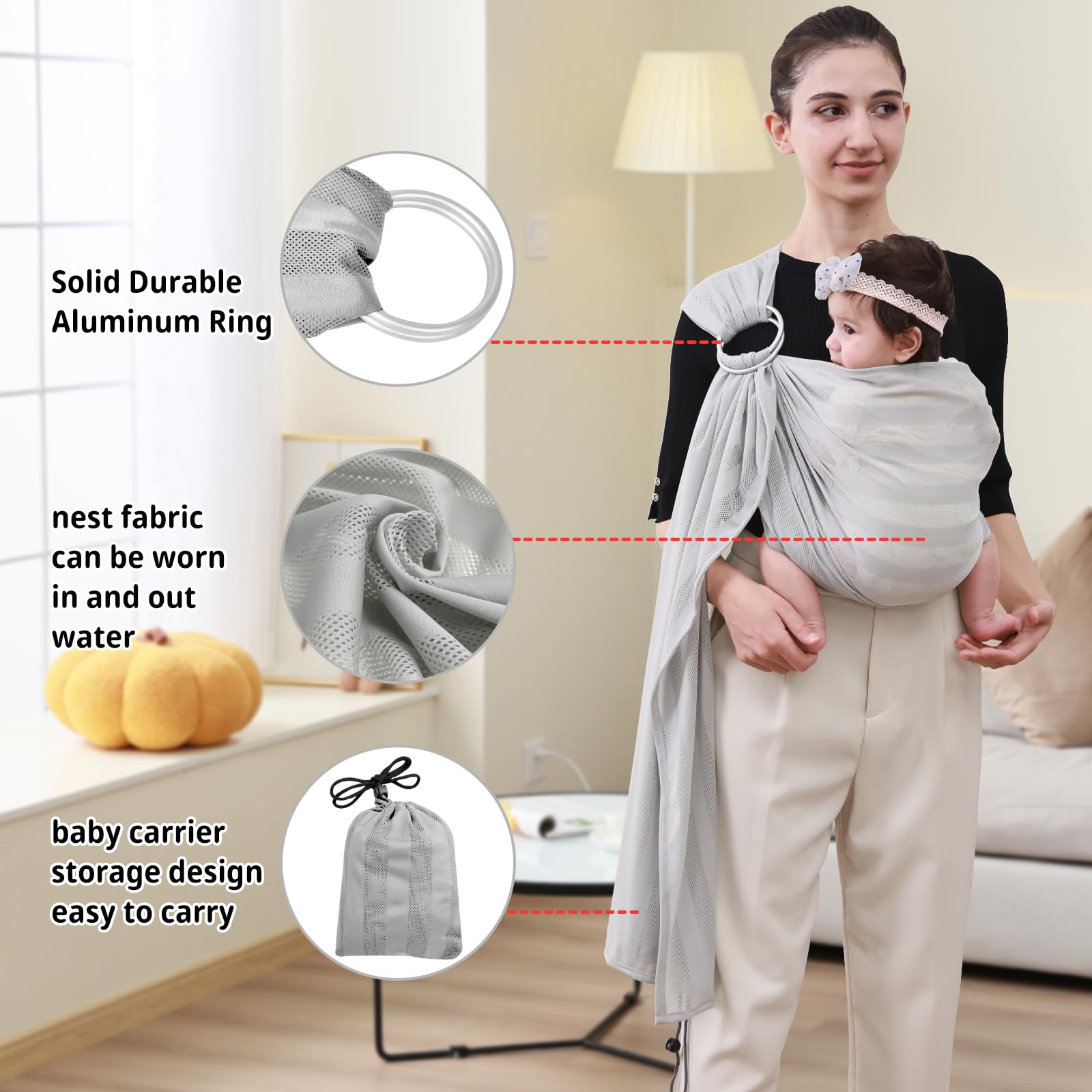 CUBY Water Baby Sling worn on shoulder shows comfortable support for parent and baby.