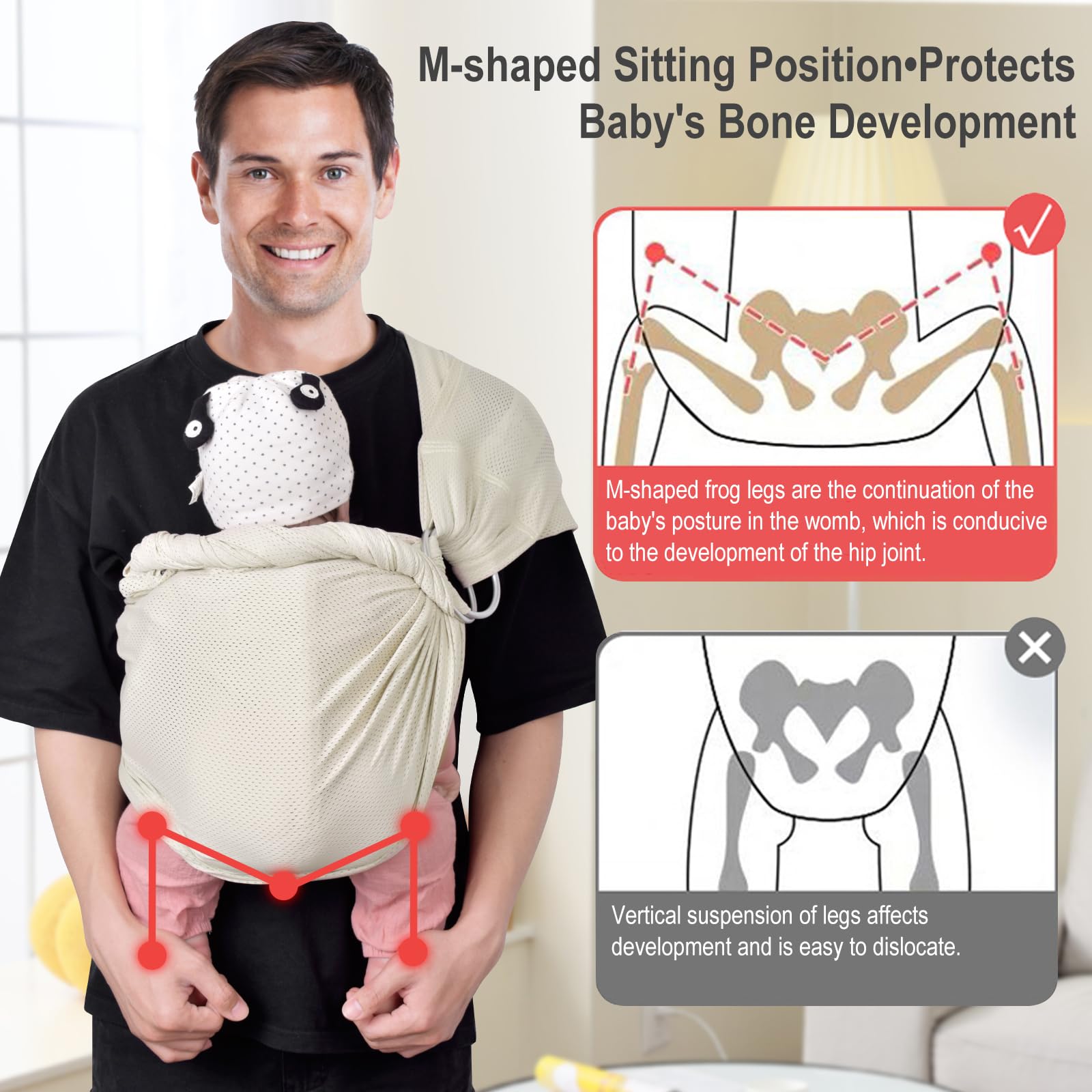 Breathable mesh fabric close-up on Cuby sling