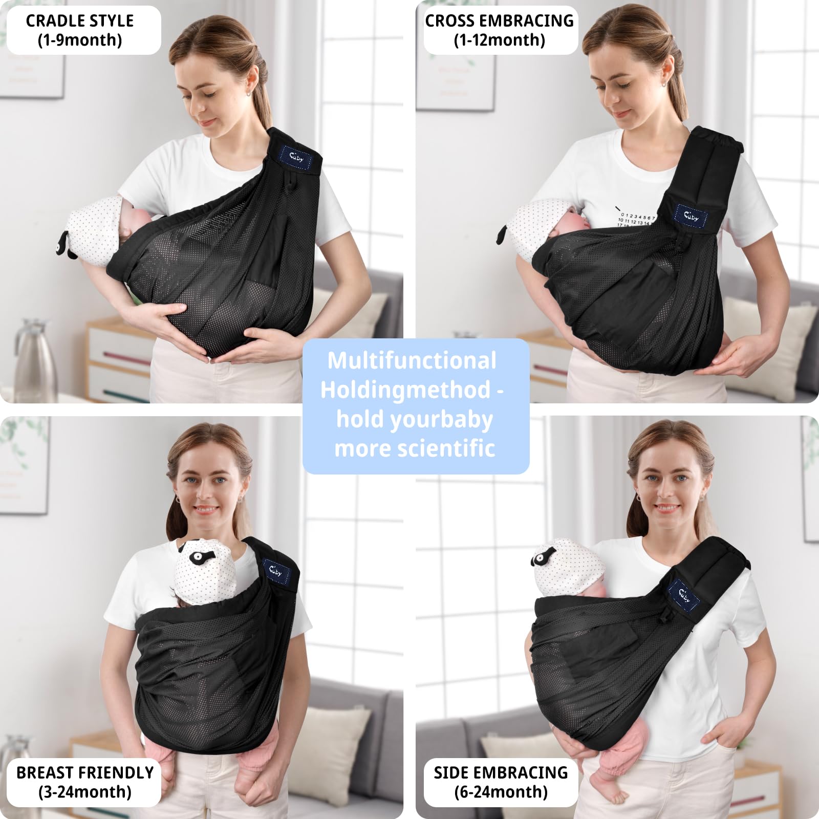 Cuby Baby Sling Weight up to 40 lbs supports versatile use.
