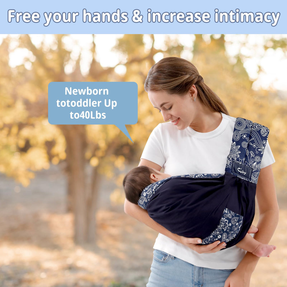 CUBY Wrap Baby Sling adjustable length fits growing families from 53 to 57 cm.