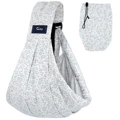 CUBY Wrap Baby Sling in blue flower pattern, breathable cotton for everyday comfort.