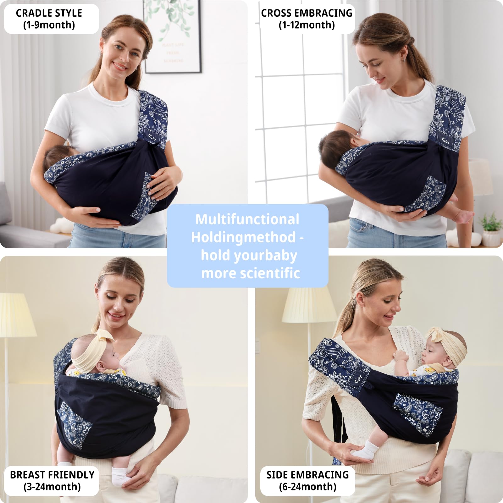 CUBY Wrap Baby Sling double safety lock ensures secure adjustments.