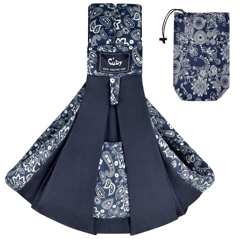 CUBY Wrap Baby Sling demonstrates front carry with ergonomic support.