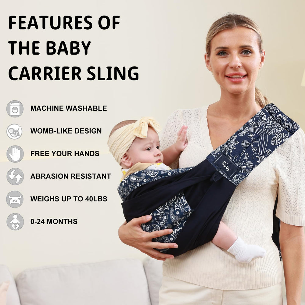 CUBY Wrap Baby Sling demonstrates hip carry for toddler comfort and balance.