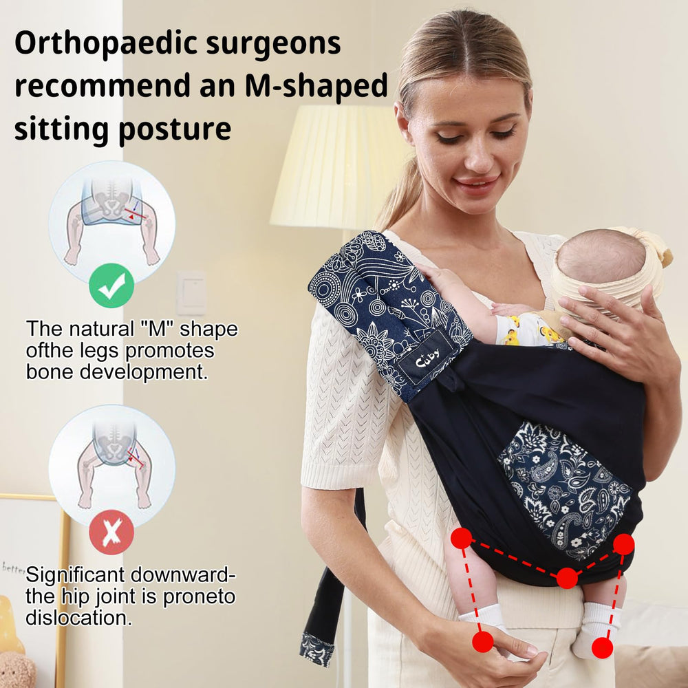 CUBY Wrap Baby Sling padded shoulders help reduce caregiver fatigue.