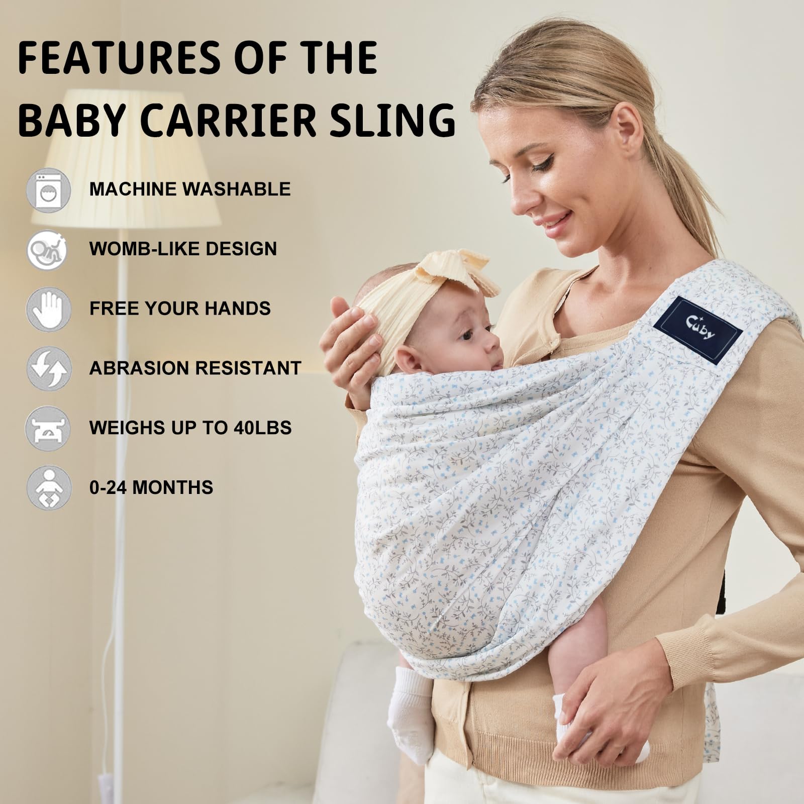 CUBY wrap front carry setup feels secure close for newborns and small infants.