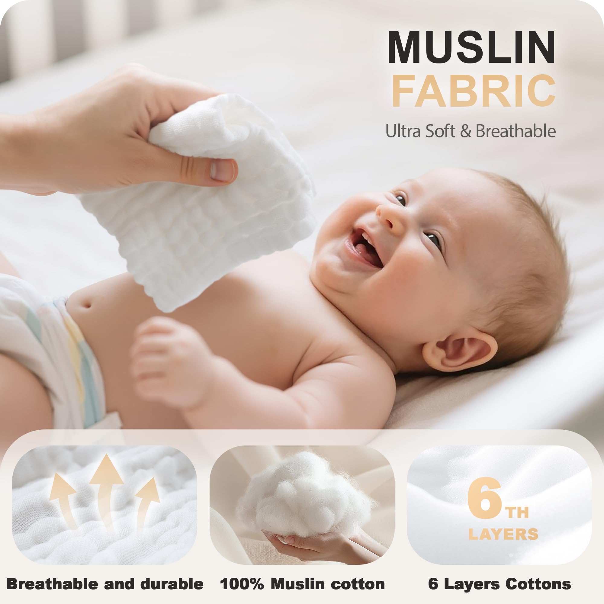 Cuddle Campus absorbent muslin weave in action on a baby