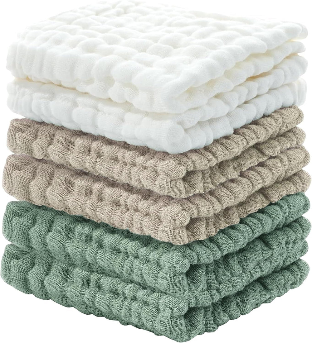 Cuddle Campus baby washcloths six-pack, soft 12x12 inches, ideal for newborn bath time
