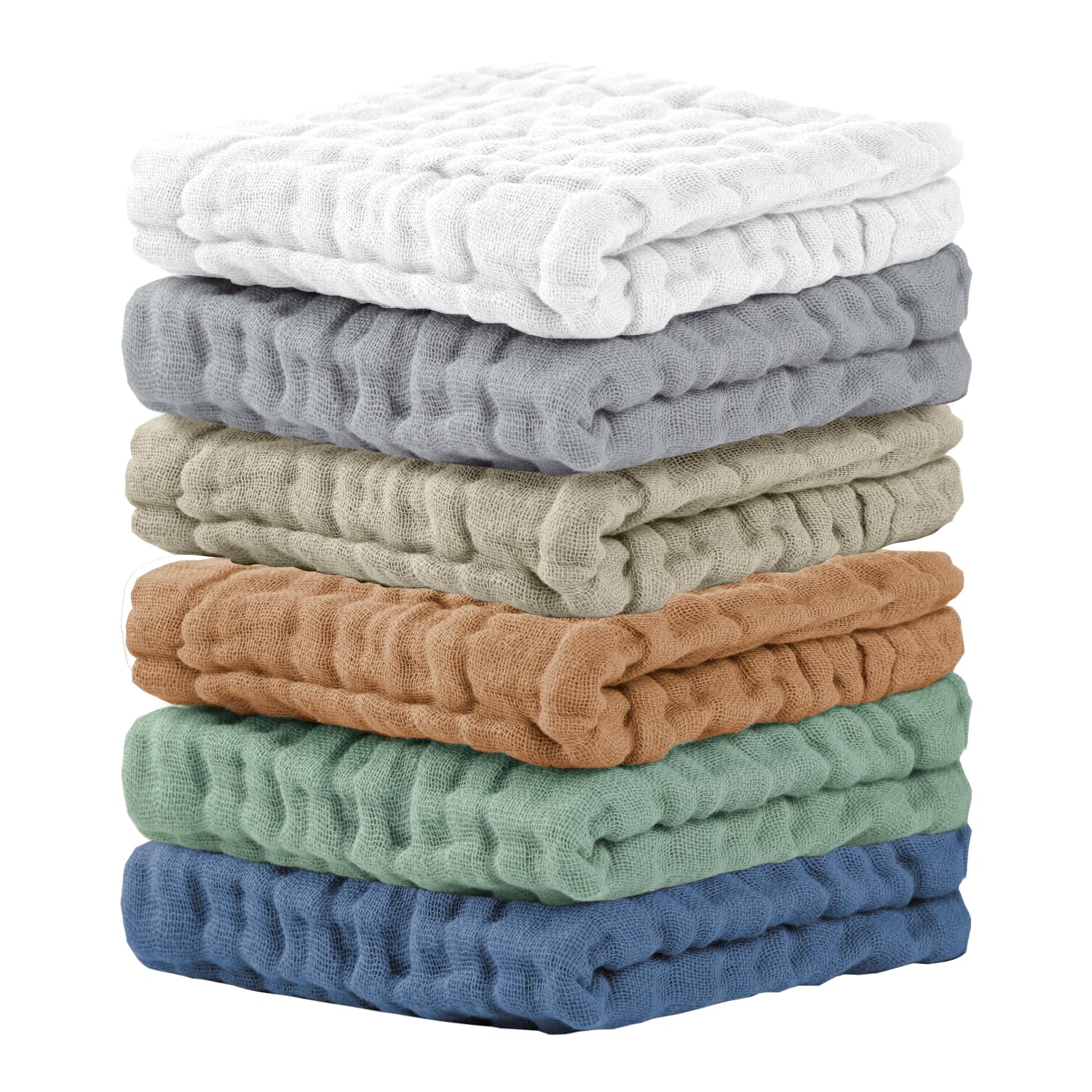 Cuddle Campus 6-pack baby washcloths in soft muslin for gentle newborn bath time