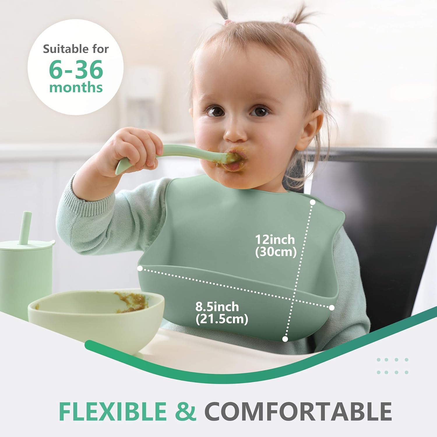 Cuddle Campus expandable pocket catches spills during meals