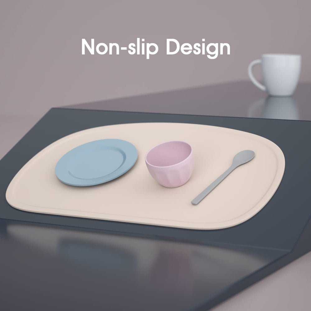 Cuddle Campus placemat doubles as bowl mat and dish mat for versatile use.