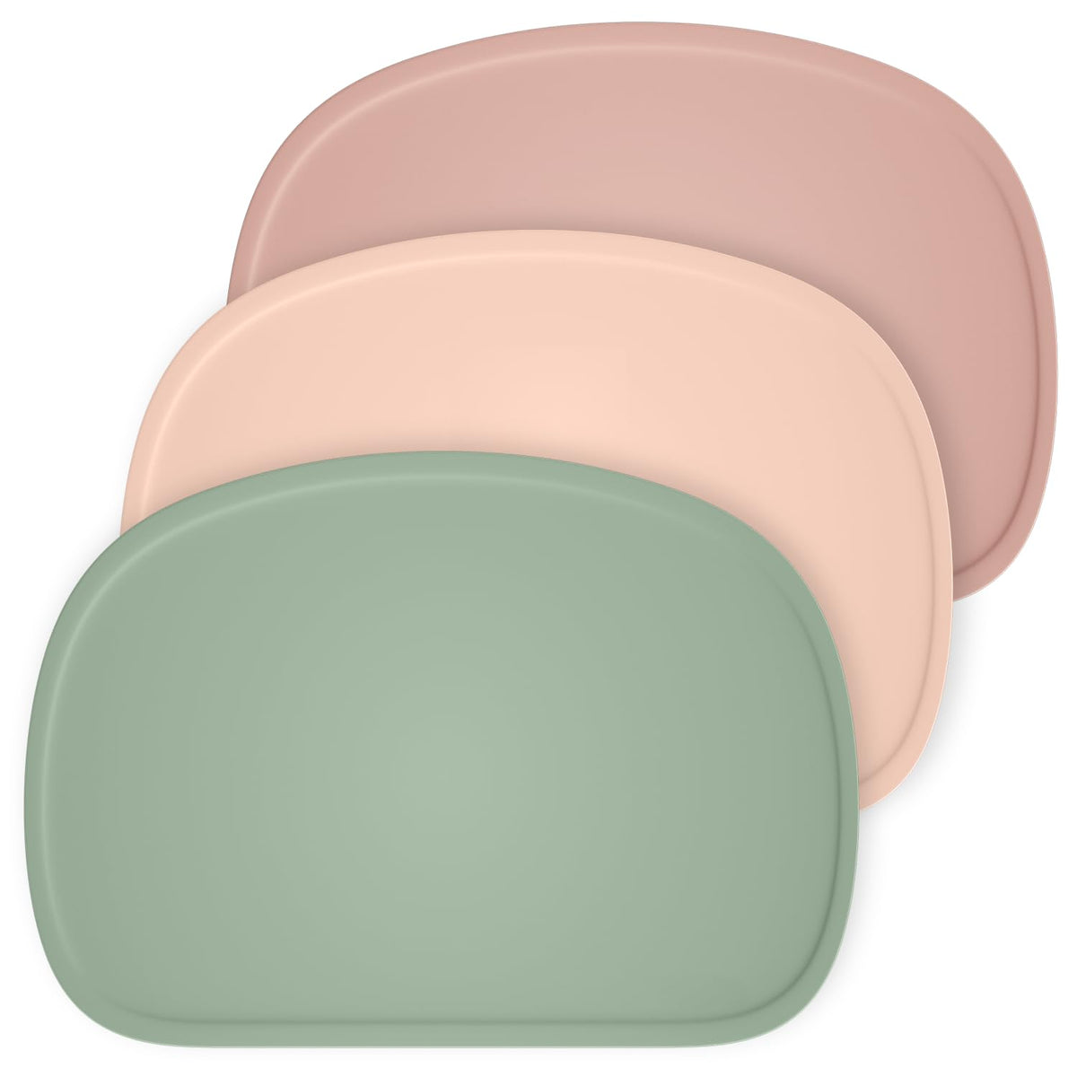 Cuddle Campus silicone placemat three-pack in vibrant colors on a dining table for mess-free meals