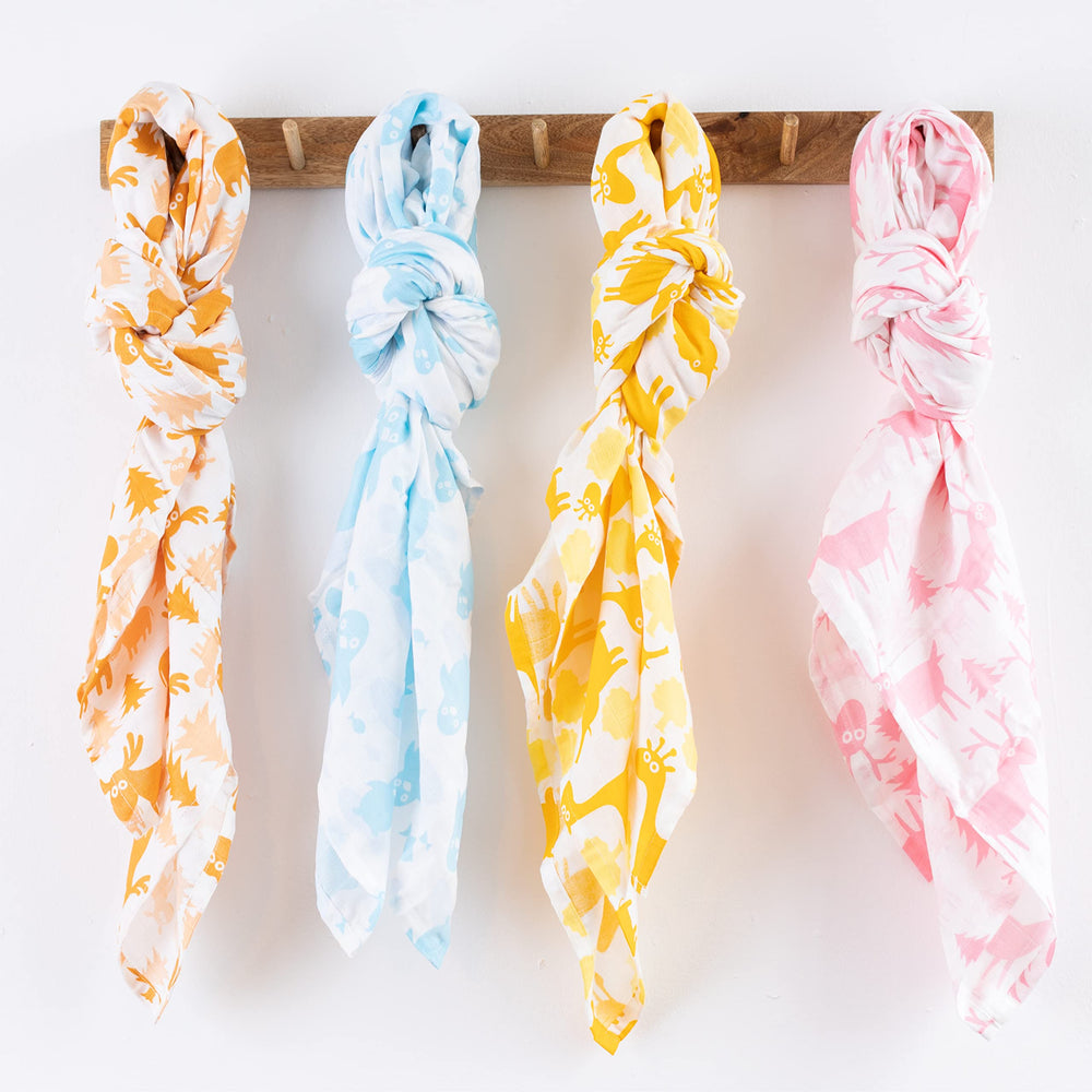 CuddleBug Colorful Critters pattern folds easily for quick swaddling.