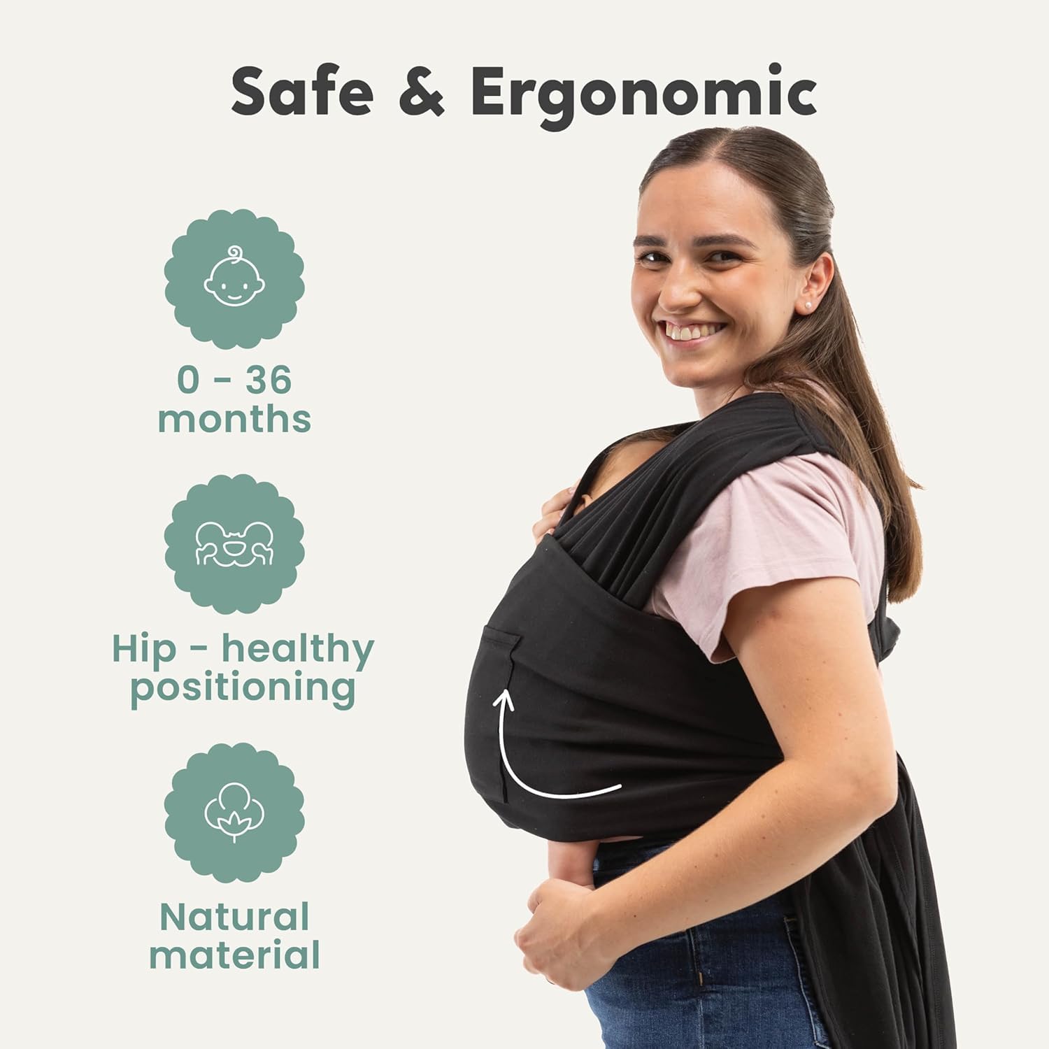 CuddleBug CuddleCarry wrap with adjustable waistband for secure, customizable support