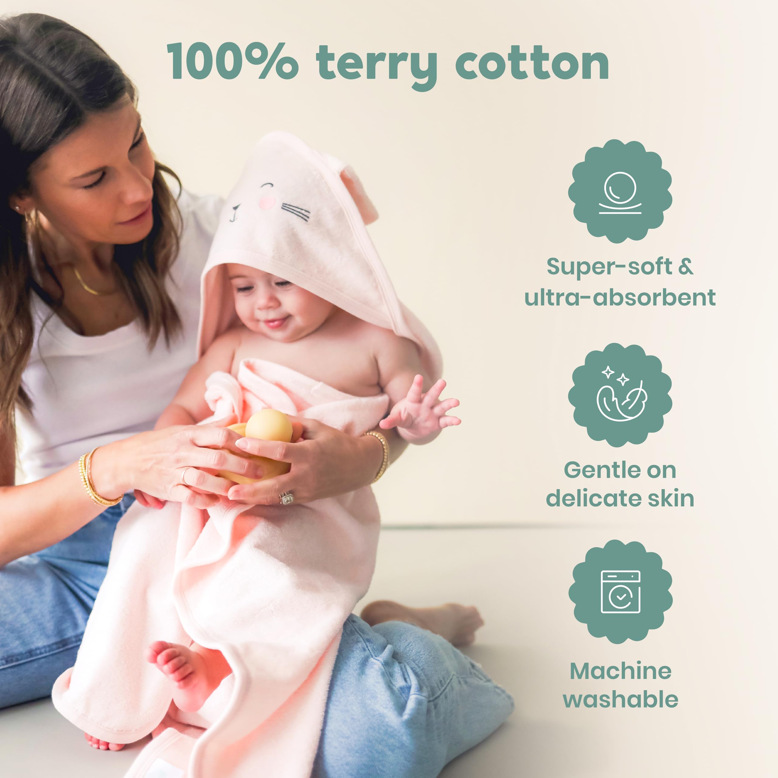 CuddleBug hooded towel 30x30 image, ideal for newborn warmth after bath