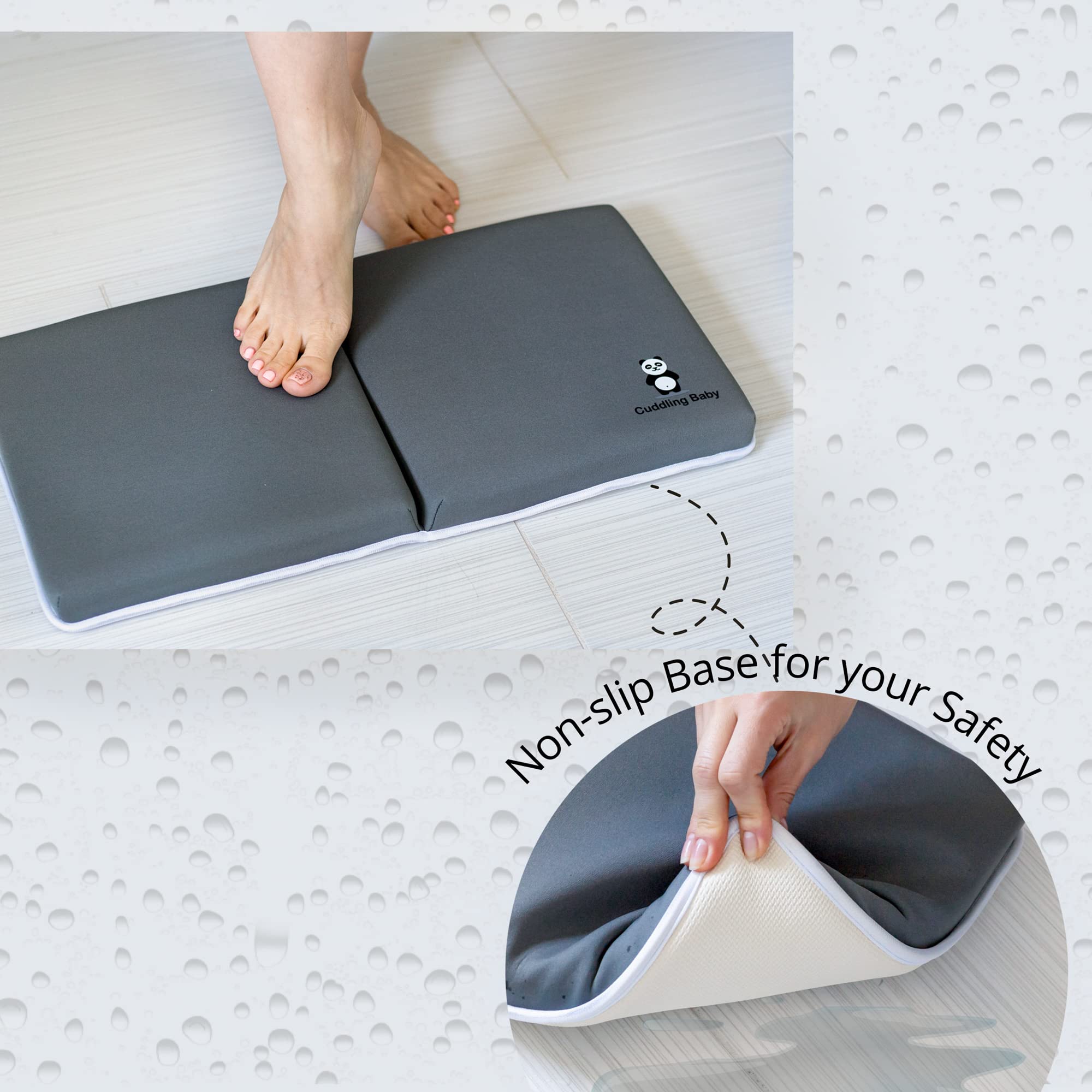 Cuddling Baby bath kneeler gray machine washable for quick cleanup after baths.