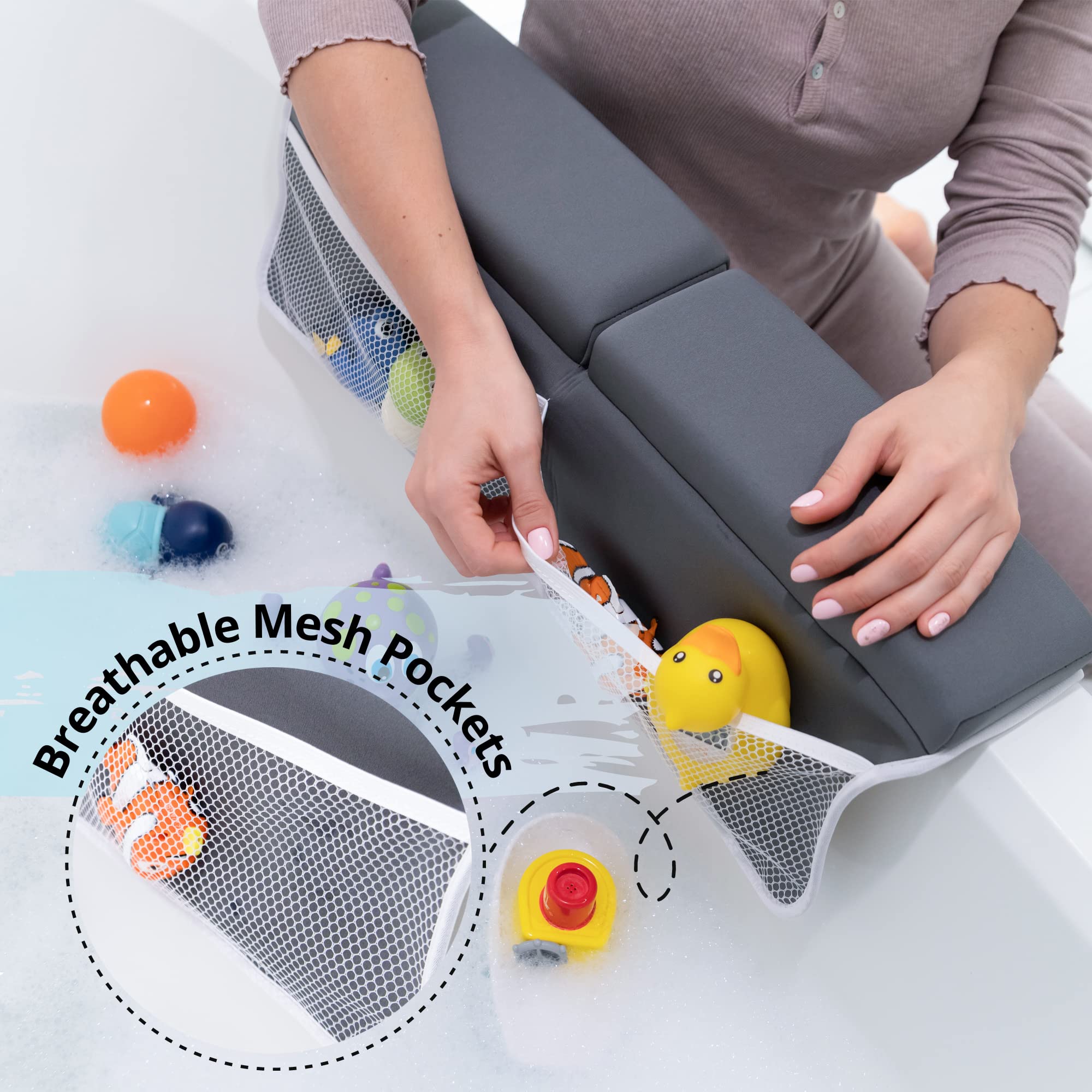 Cuddling Baby bath kneeler gray six suction cups secure the pad on tub surfaces.