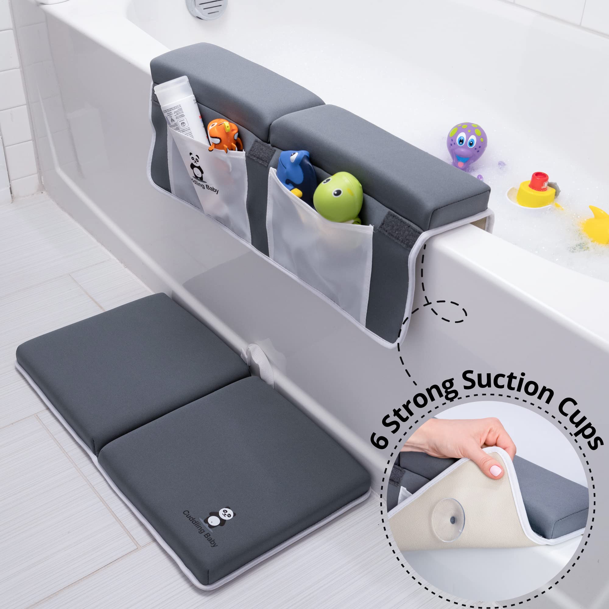 Cuddling Baby bath set gray gift-ready packaging suits new parents.