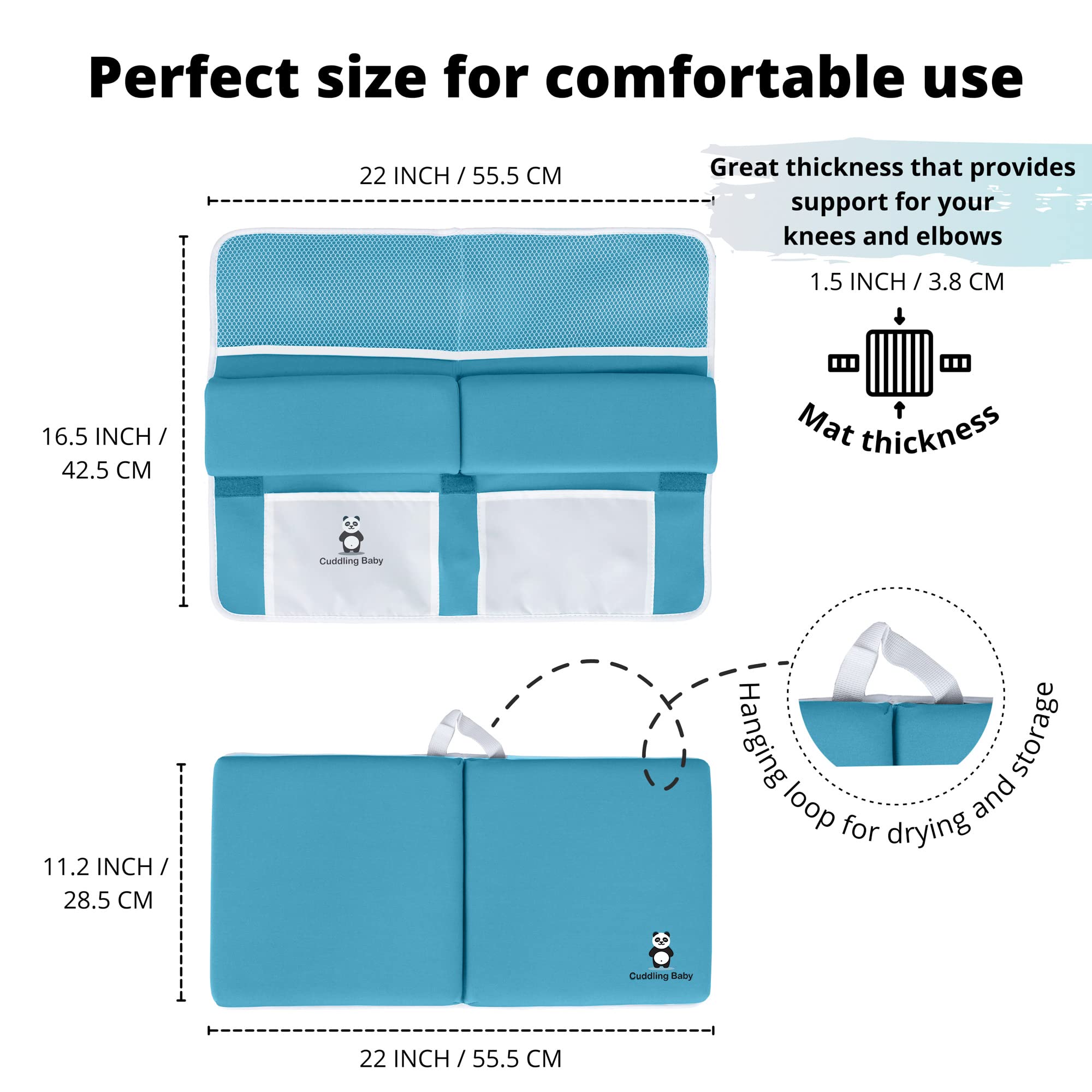 Cuddling Baby durable foam pad offers long-lasting comfort at bath time.
