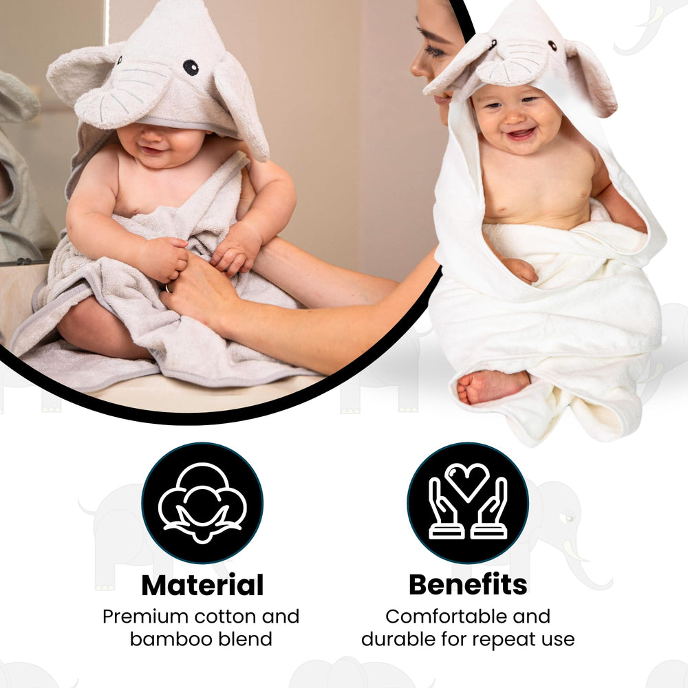 Cuddling Baby Premium Hooded Towel shown flat at 35x35 inches for generous wrapping