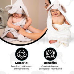 Cuddling Baby Premium Hooded Towel shown flat at 35x35 inches for generous wrapping