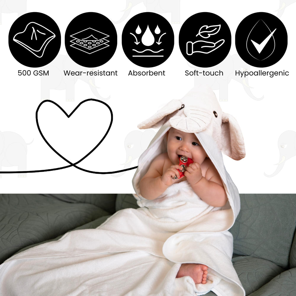 Cuddling Baby Premium Hooded Towel on a baby with hood for warmth after bath